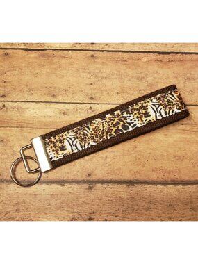 Brown Animal Print Wristlet Keyfob / Keychain